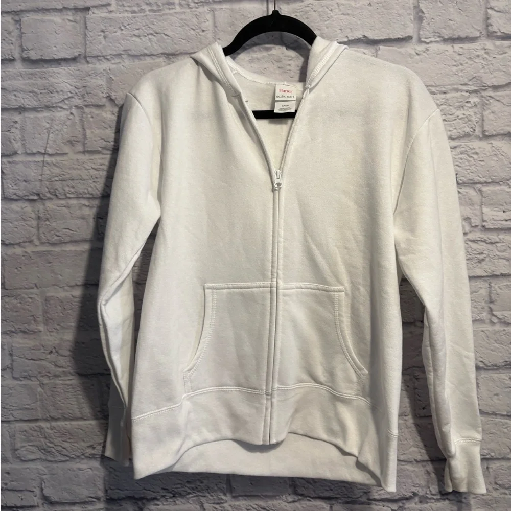 Hanes Women's White Zip-Up Hoodie Small - Picture 2 of 5